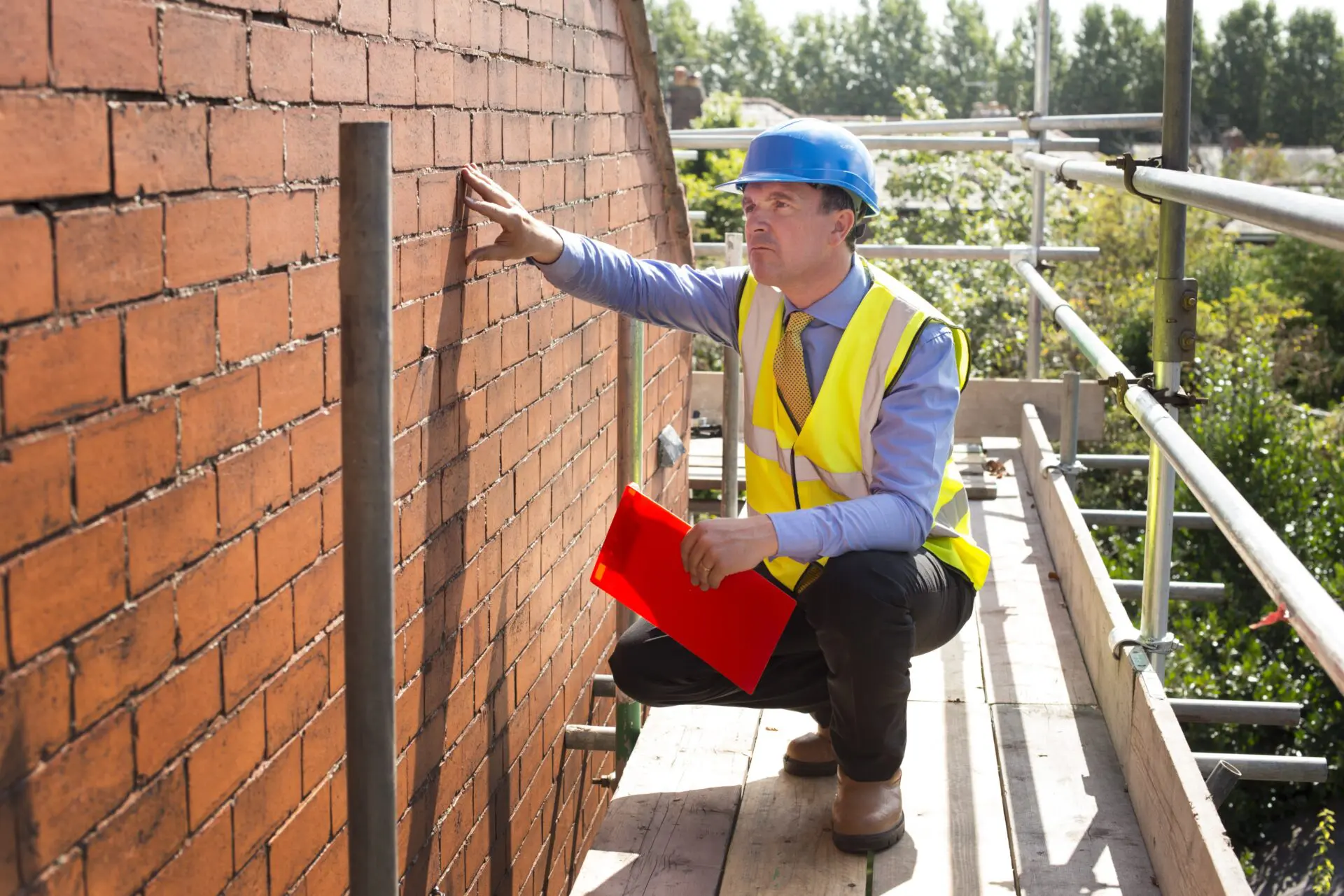 Surveyor inspecting brickwork